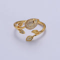 24K Gold plated Clear Micro Paved CZ Rose Flower Adjustable Ring | Y-568 - DLUXCA