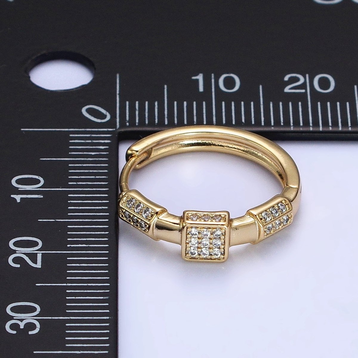 24K Gold plated Clear Micro Paved Geometric Square Edged Bar 20mm Hoop Earrings | AB311 - DLUXCA