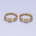 24K Gold plated Clear Micro Paved Geometric Square Edged Bar 20mm Hoop Earrings | AB311 - DLUXCA
