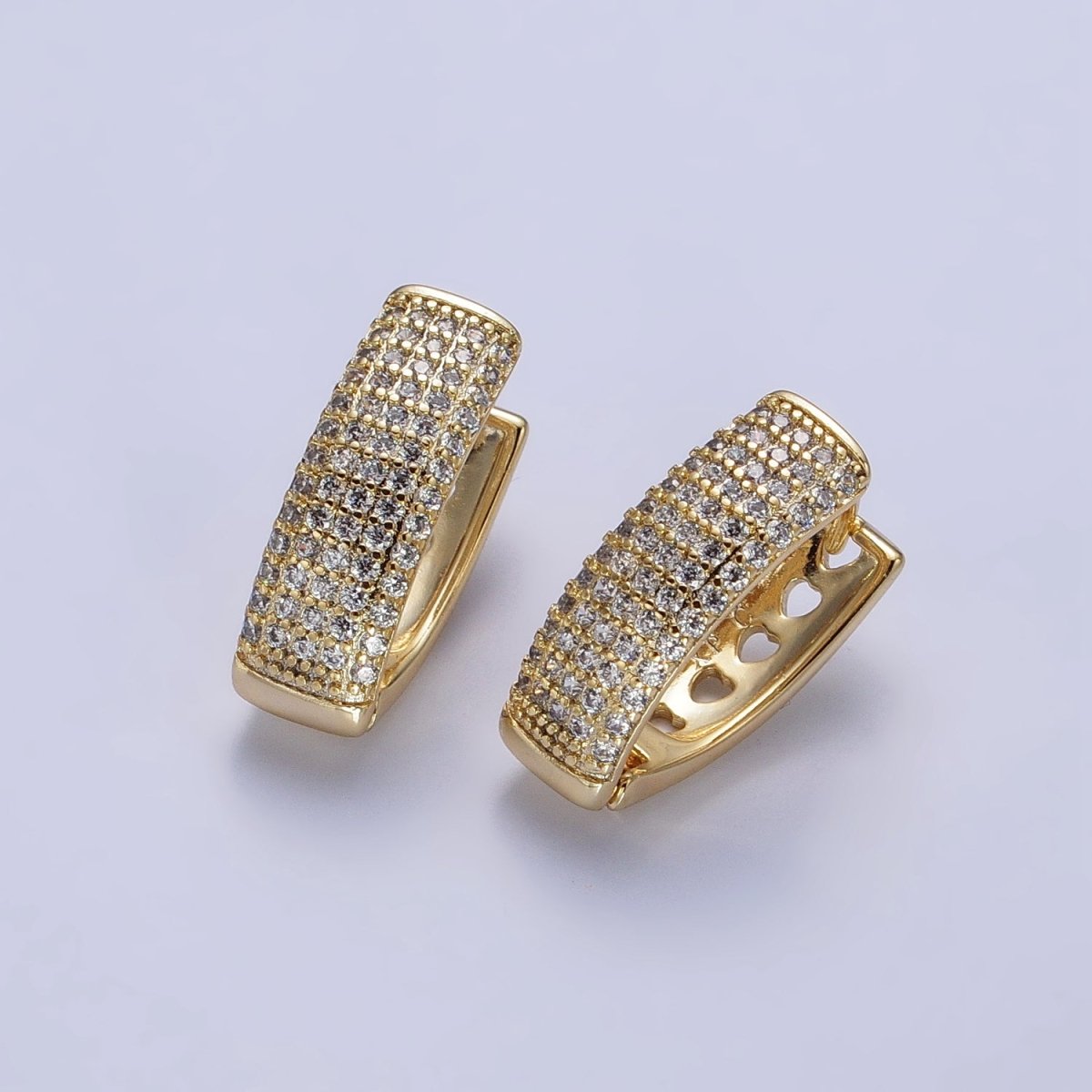 24K Gold plated Clear Micro Paved Heart Lined English Lock Earrings | AB310 - DLUXCA