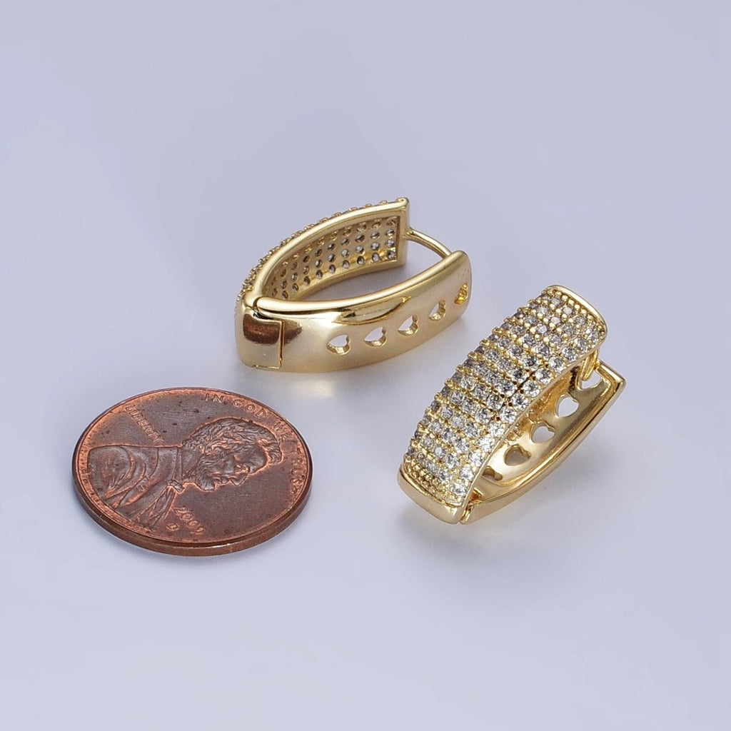 24K Gold plated Clear Micro Paved Heart Lined English Lock Earrings | AB310 - DLUXCA