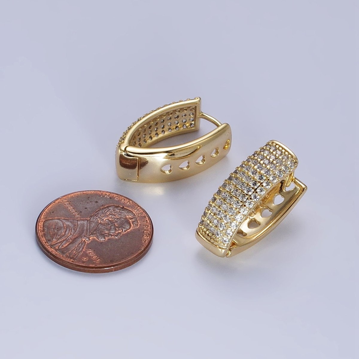 24K Gold plated Clear Micro Paved Heart Lined English Lock Earrings | AB310 - DLUXCA