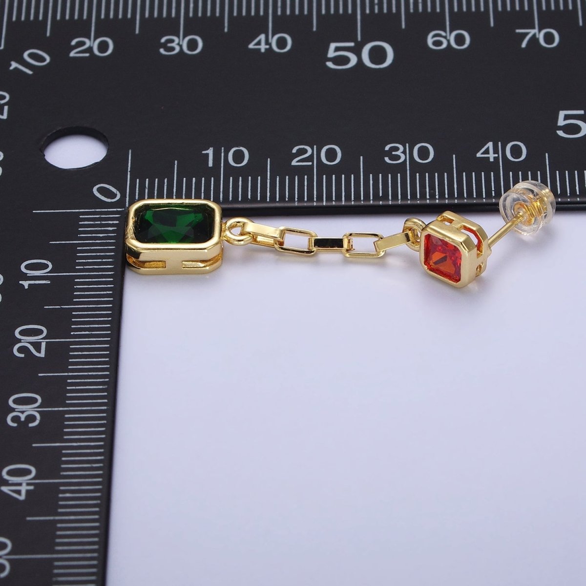 24K Gold plated Clear, Multicolor Baguette CZ Drop Dangle Stud Earrings in Gold & Silver | AB615 - AB618