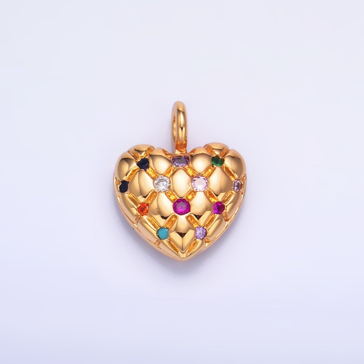 24K Gold plated Clear, Multicolor CZ Quilted Heart Charm | W262 W263 - DLUXCA