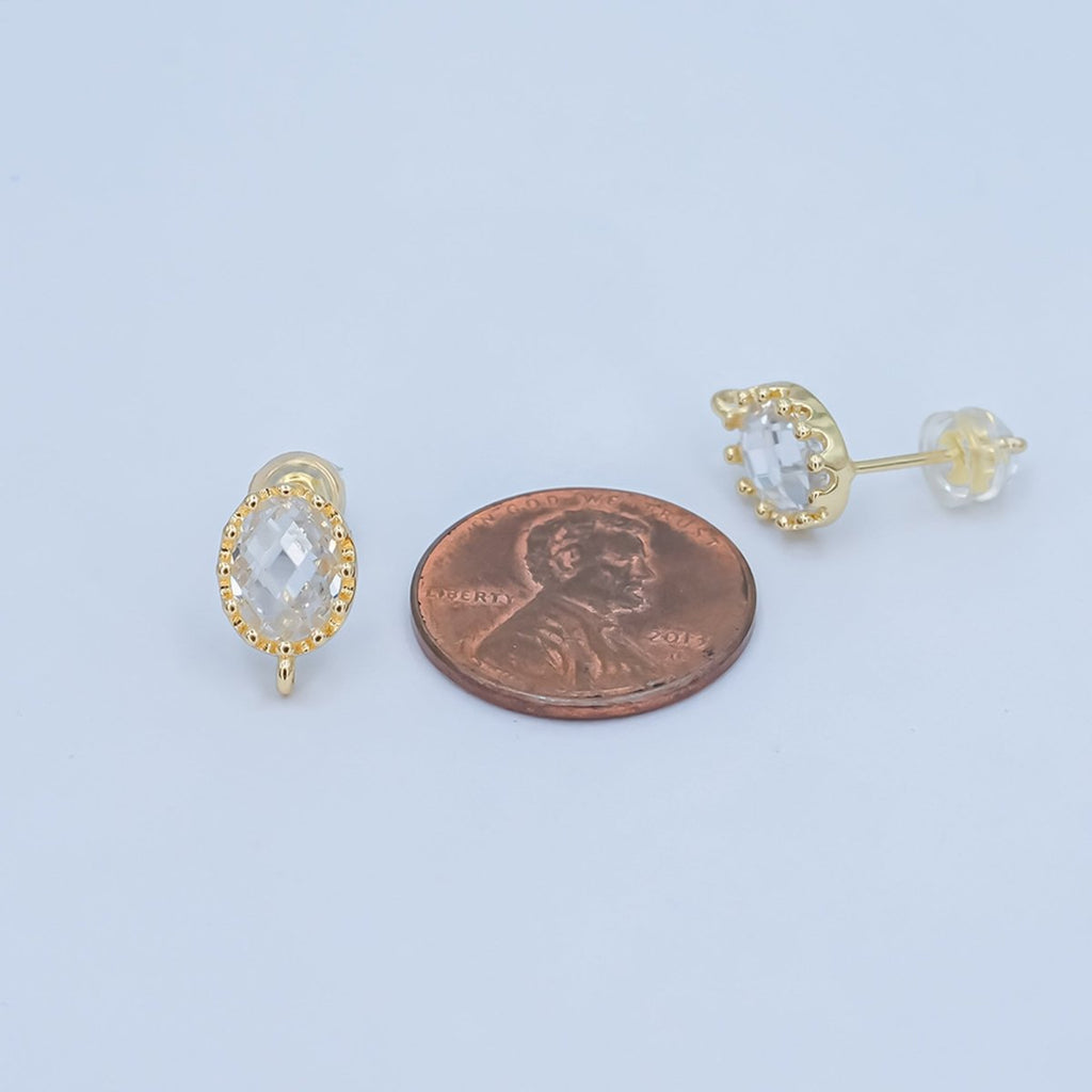 24K Gold plated Clear Multifaceted Round Drop Stud Earrings Findings | Z1114 - DLUXCA