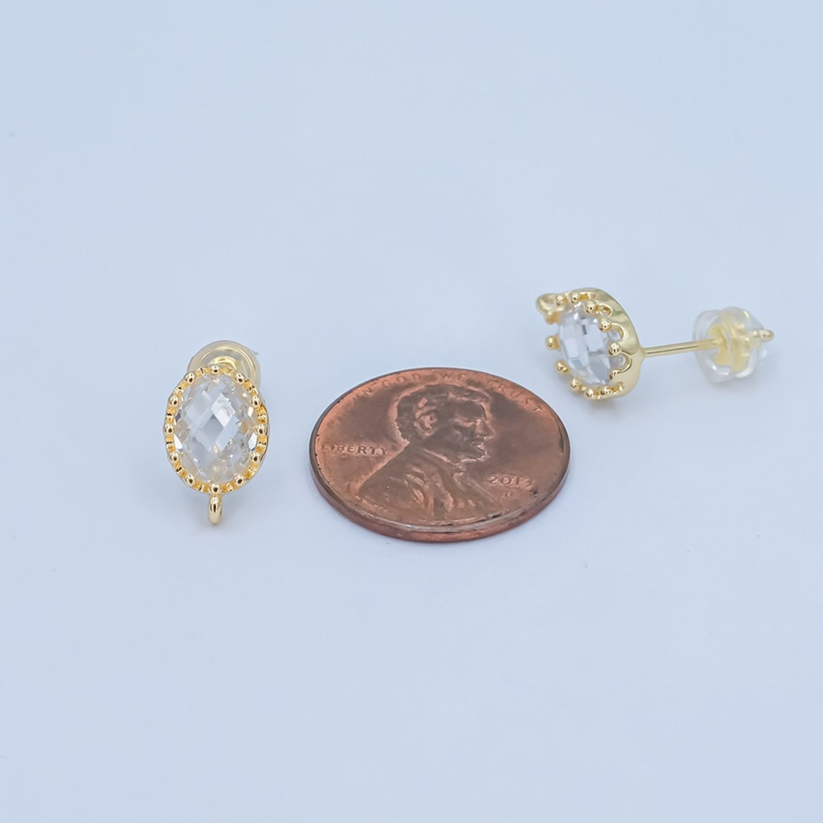 24K Gold plated Clear Multifaceted Round Drop Stud Earrings Findings | Z1114 - DLUXCA