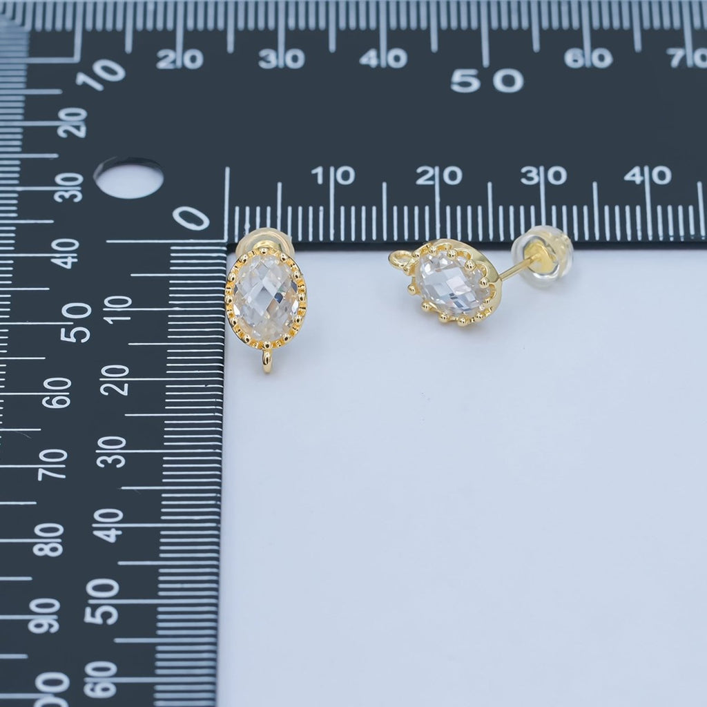 24K Gold plated Clear Multifaceted Round Drop Stud Earrings Findings | Z1114 - DLUXCA