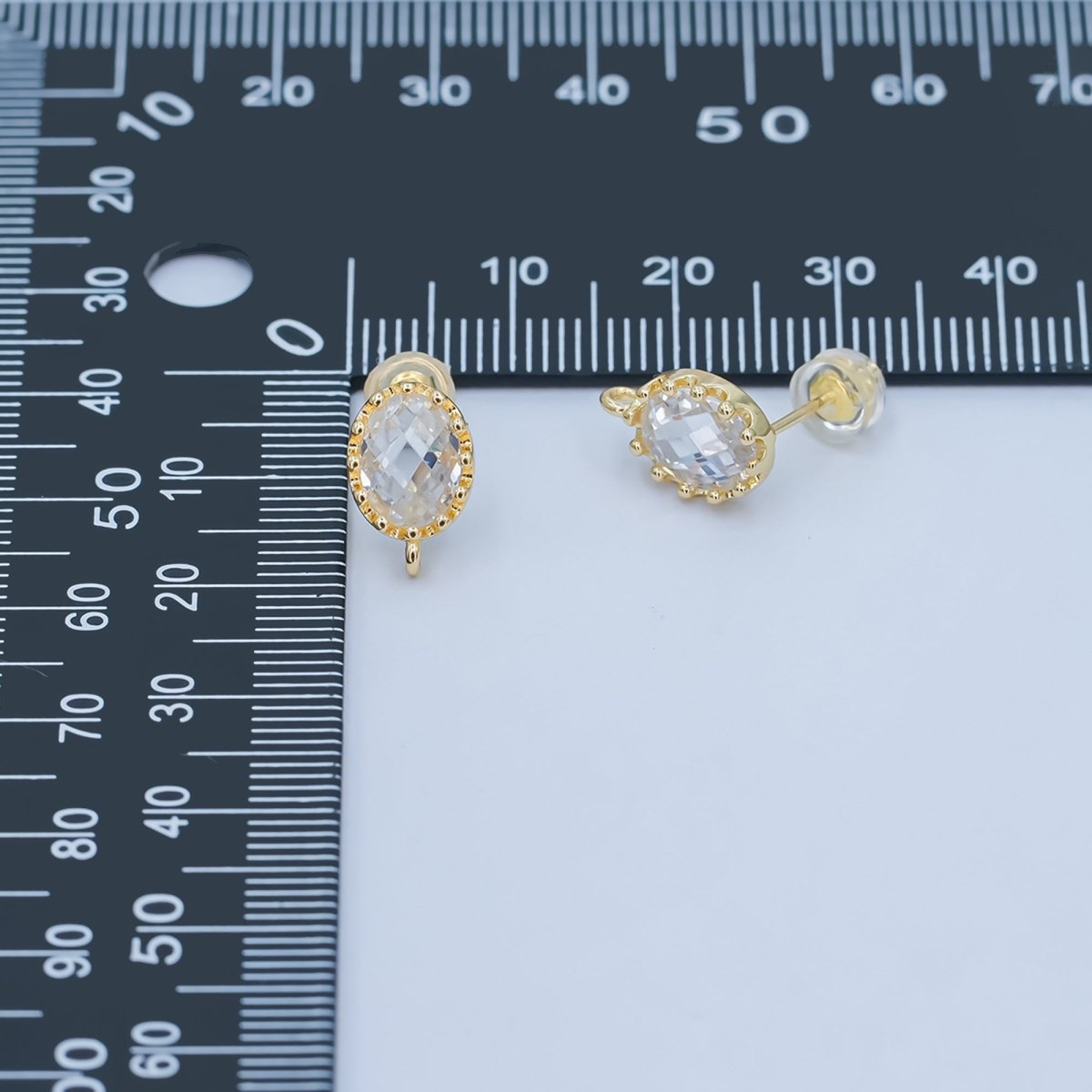 24K Gold plated Clear Multifaceted Round Drop Stud Earrings Findings | Z1114 - DLUXCA