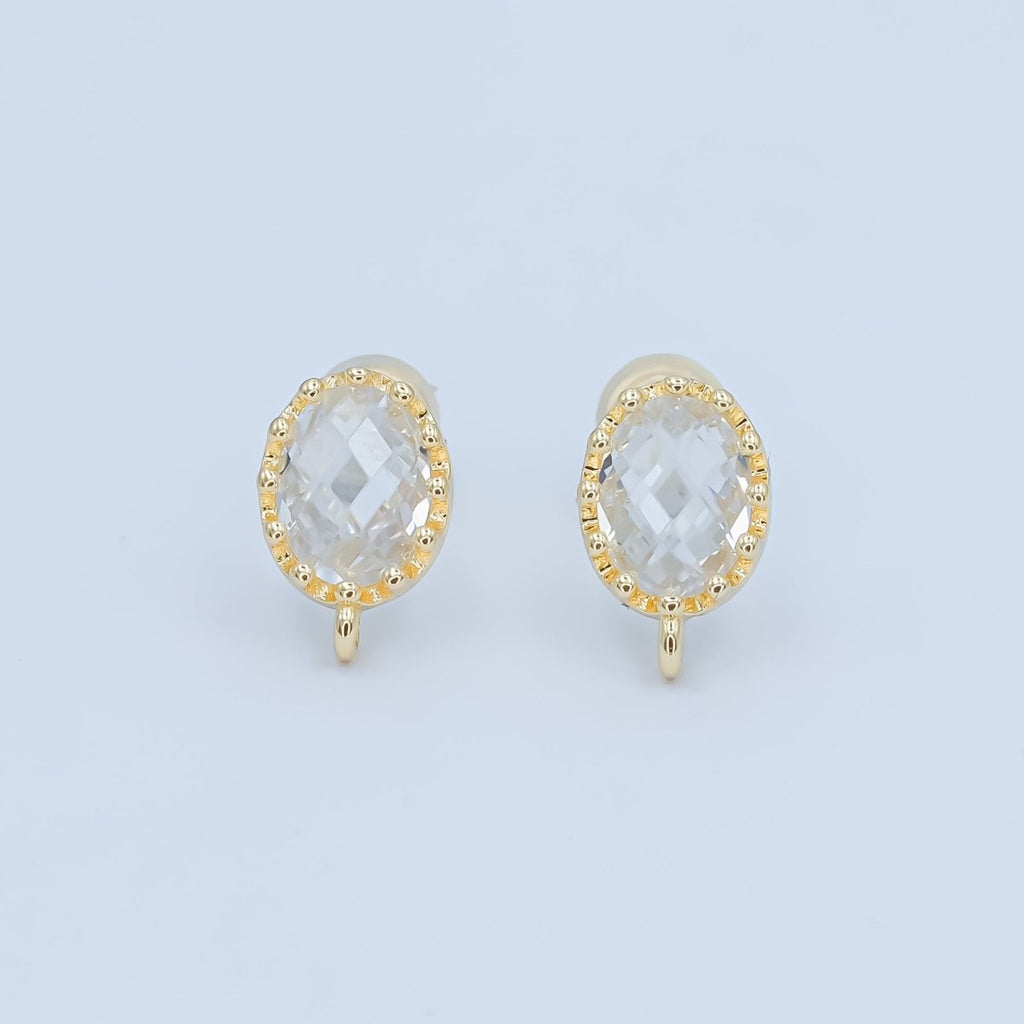 24K Gold plated Clear Multifaceted Round Drop Stud Earrings Findings | Z1114 - DLUXCA