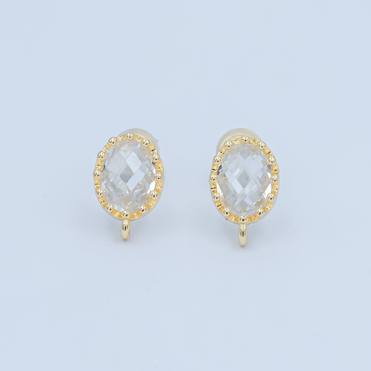 24K Gold plated Clear Multifaceted Round Drop Stud Earrings Findings | Z1114 - DLUXCA