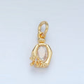 24K Gold plated Clear Oval CZ Hexagonal Bezel Flower Charm | X300 - DLUXCA