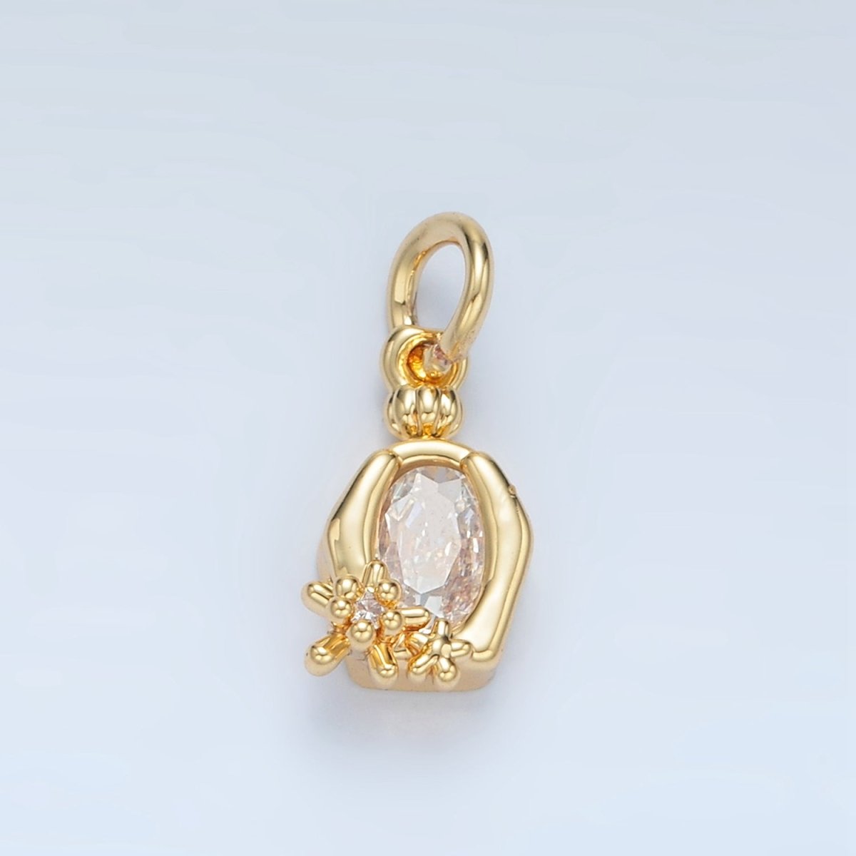 24K Gold plated Clear Oval CZ Hexagonal Bezel Flower Charm | X300 - DLUXCA