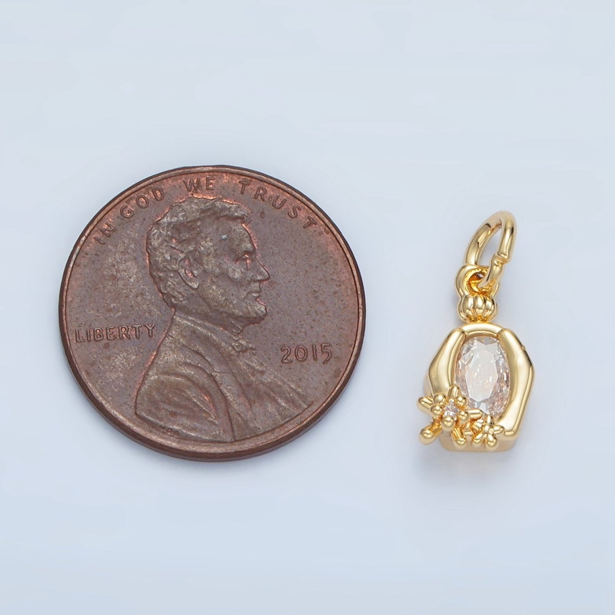 24K Gold plated Clear Oval CZ Hexagonal Bezel Flower Charm | X300 - DLUXCA