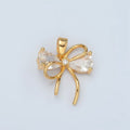 24K Gold plated Clear, Pink CZ Bow Ribbon Pendant | H859 - DLUXCA