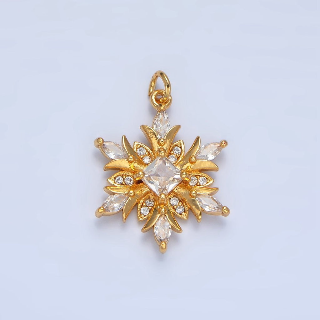24K Gold plated Clear, Pink CZ Micro Paved Flower Charm | W081