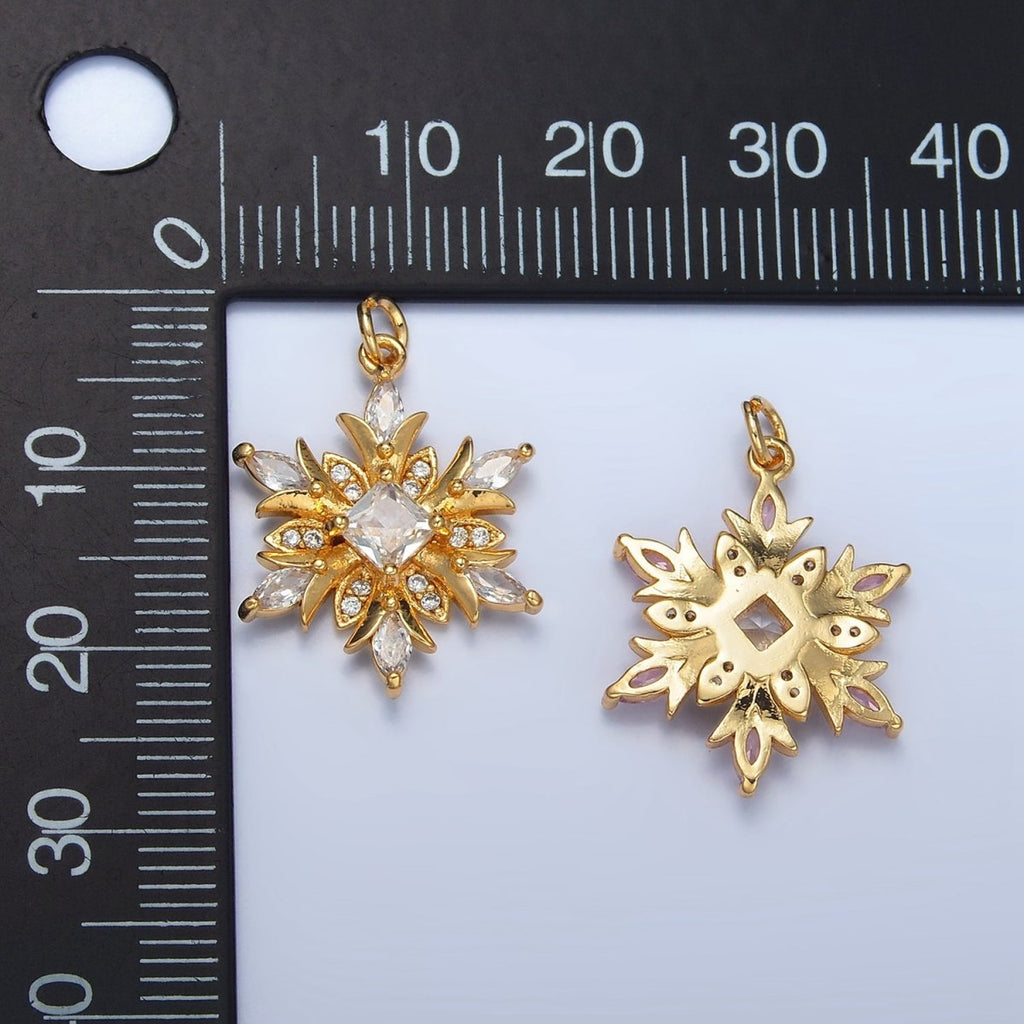 24K Gold plated Clear, Pink CZ Micro Paved Flower Charm | W081
