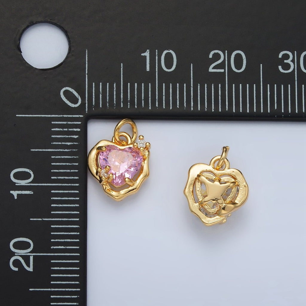24K Gold plated Clear, Pink CZ Molten Bezel Heart Mini Charm | AC129