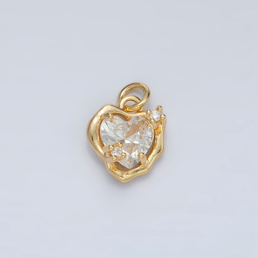 24K Gold plated Clear, Pink CZ Molten Bezel Heart Mini Charm | AC129