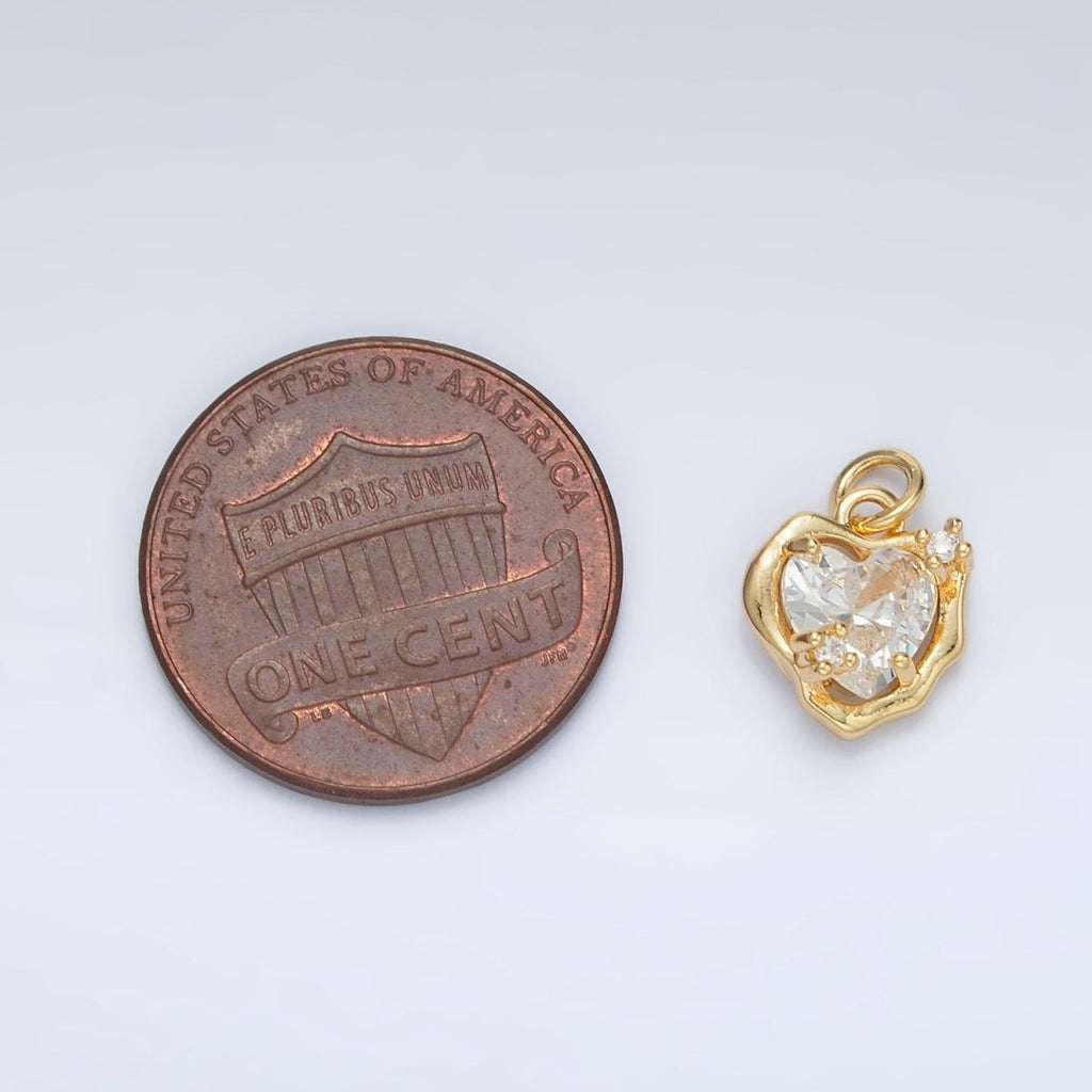 24K Gold plated Clear, Pink CZ Molten Bezel Heart Mini Charm | AC129