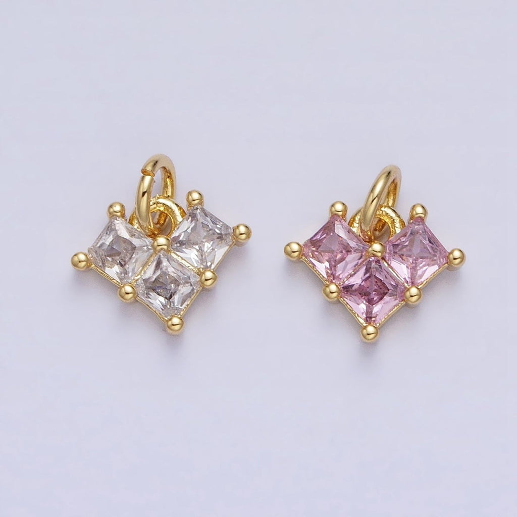 24K Gold plated Clear, Pink Heart CZ Cubic Zirconia Add-On Charm | AC452 AC453