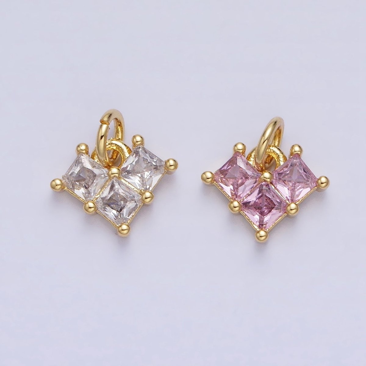 24K Gold plated Clear, Pink Heart CZ Cubic Zirconia Add-On Charm | AC452 AC453