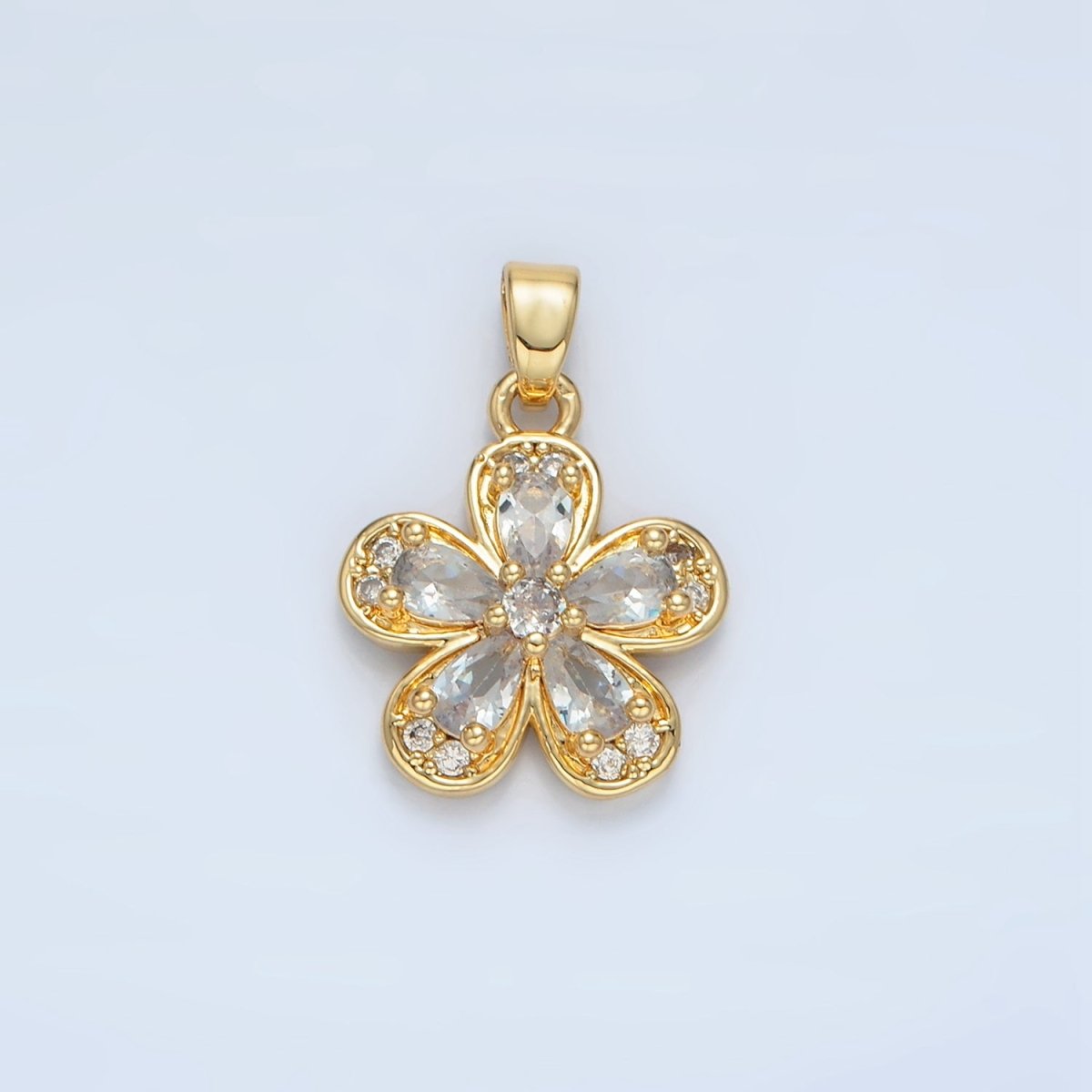 24K Gold plated Clear, Pink, Yellow CZ Flower Pendant | AA877 AA878 - DLUXCA
