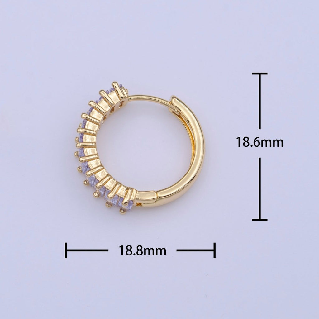 24K Gold plated Clear Purple Baguette Lined 18.5mm Huggie Hoop Earrings | Y-216 - DLUXCA