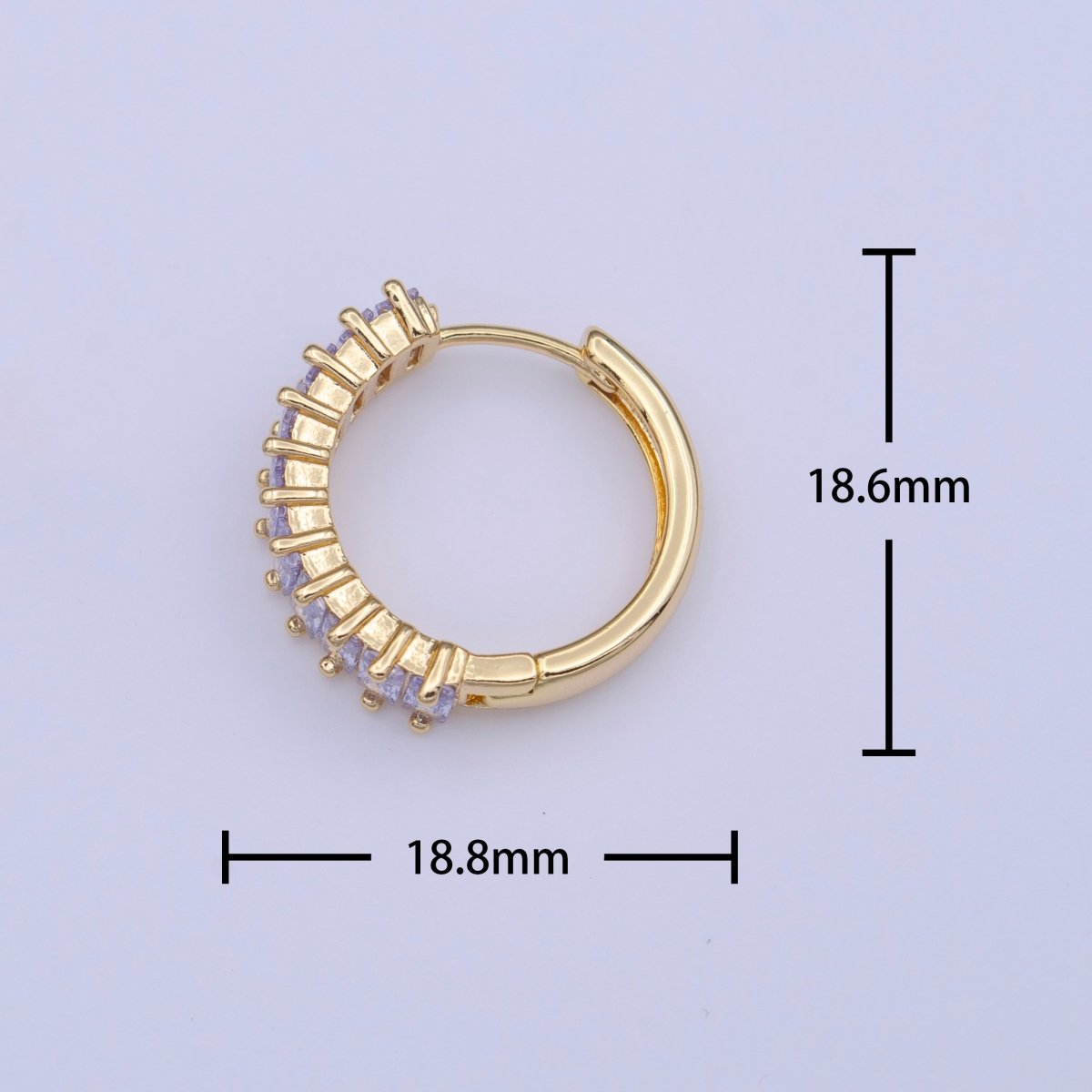 24K Gold plated Clear Purple Baguette Lined 18.5mm Huggie Hoop Earrings | Y-216 - DLUXCA