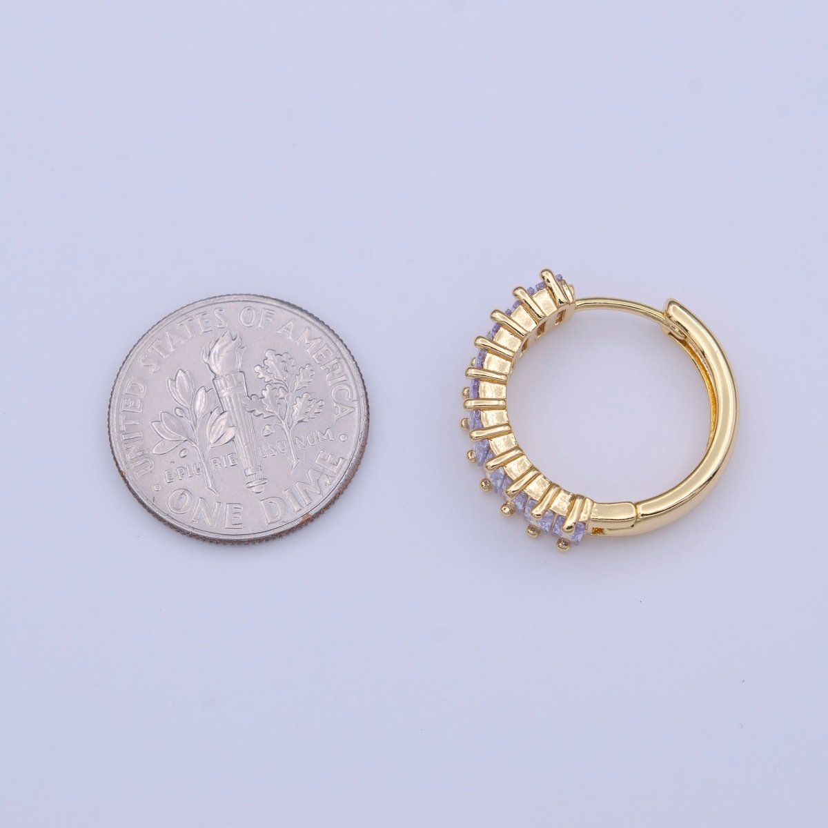 24K Gold plated Clear Purple Baguette Lined 18.5mm Huggie Hoop Earrings | Y-216 - DLUXCA