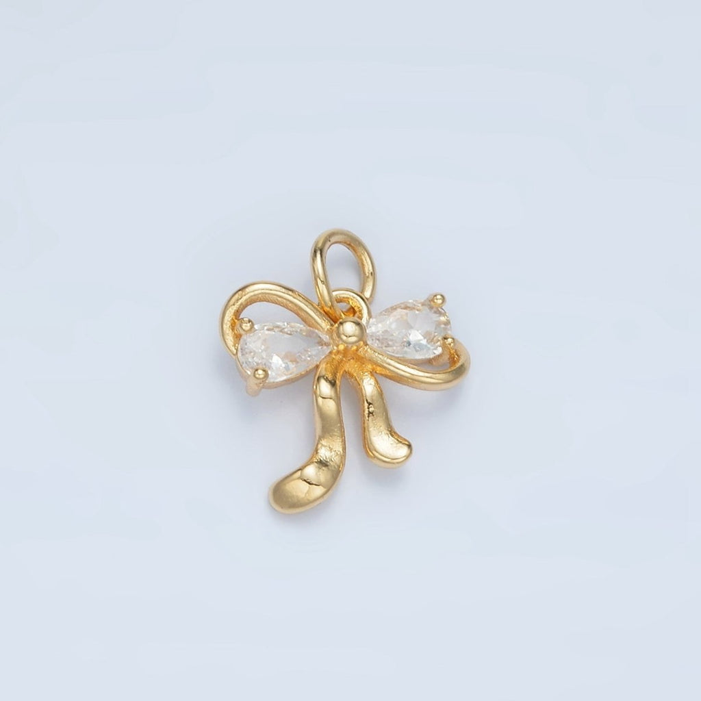 24K Gold plated Clear, Purple CZ Ribbon Bow Charm | X563 - DLUXCA