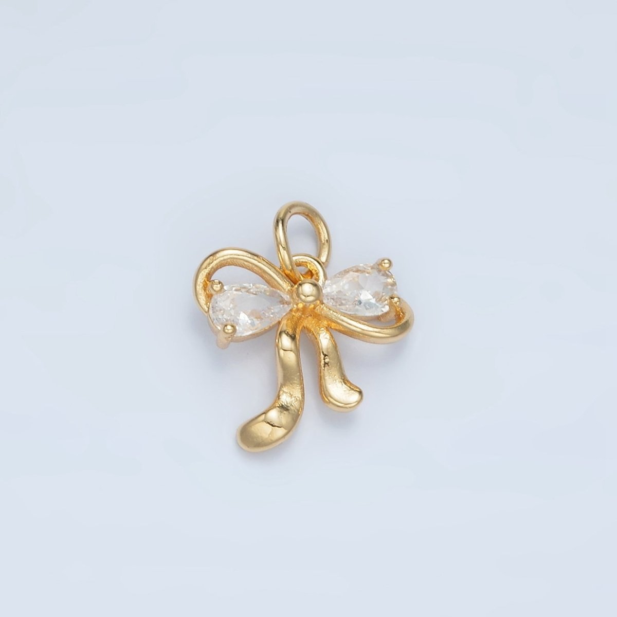 24K Gold plated Clear, Purple CZ Ribbon Bow Charm | X563 - DLUXCA