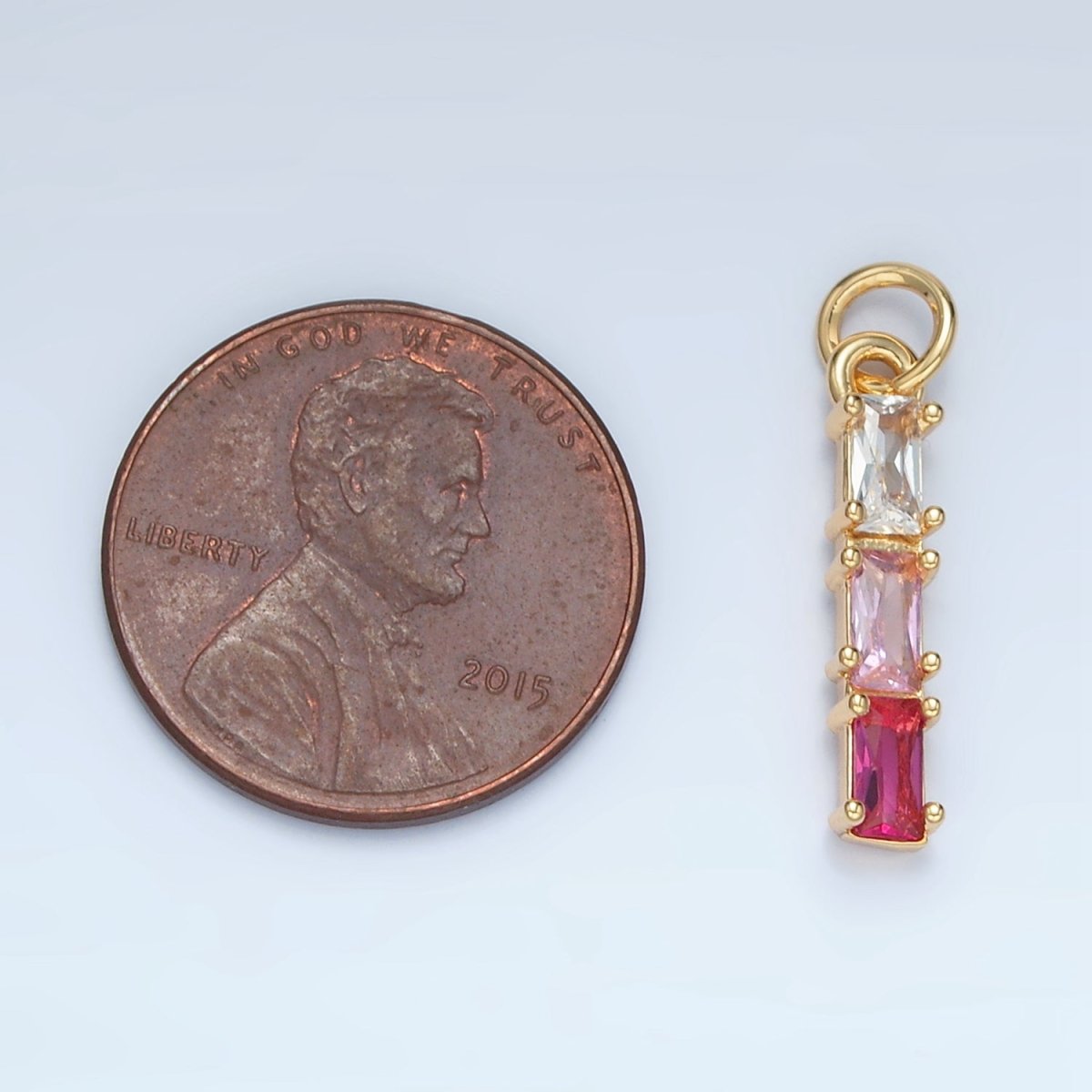 24K Gold plated Clear, Purple, Green, Pink, Blue Gradient Triple Baguette CZ Linear Charm | X570 - X572