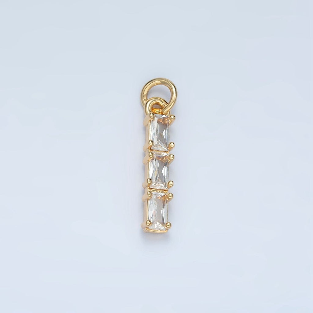24K Gold plated Clear, Purple, Green, Pink, Blue Gradient Triple Baguette CZ Linear Charm | X570 - X572