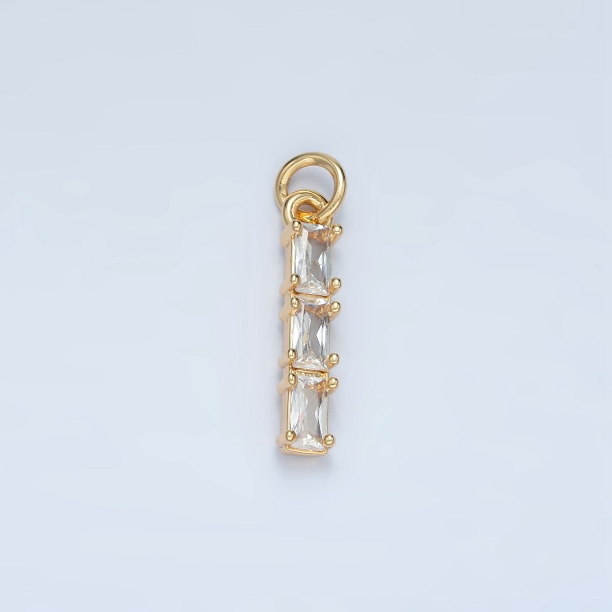 24K Gold plated Clear, Purple, Green, Pink, Blue Gradient Triple Baguette CZ Linear Charm | X570 - X572