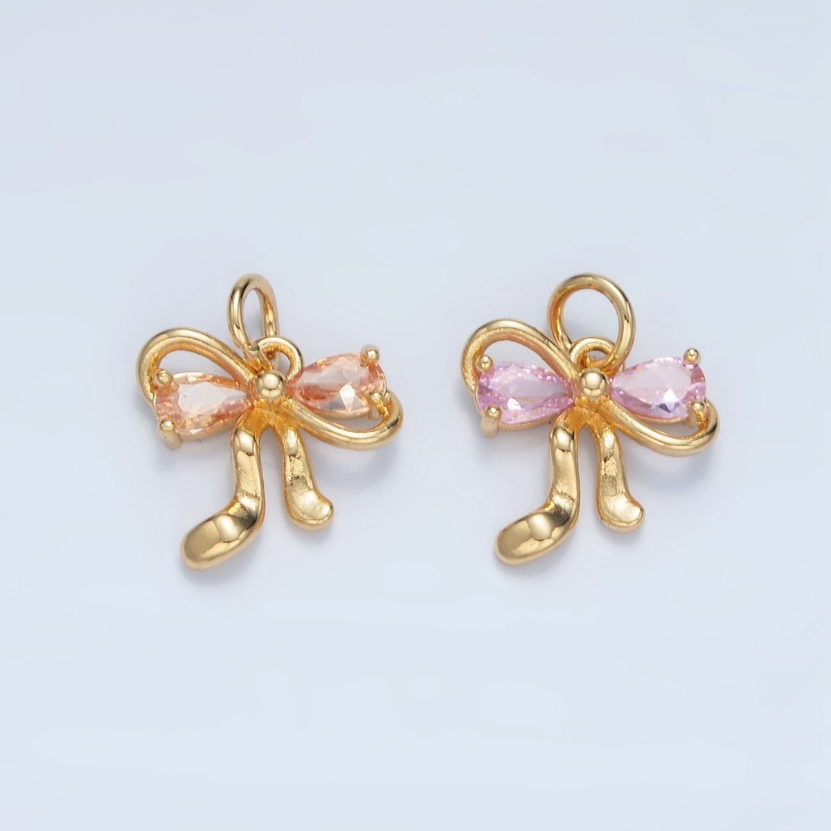 24K Gold plated Clear, Purple, Peach, Pink CZ Ribbon Bow Charm | X563 X564 - DLUXCA