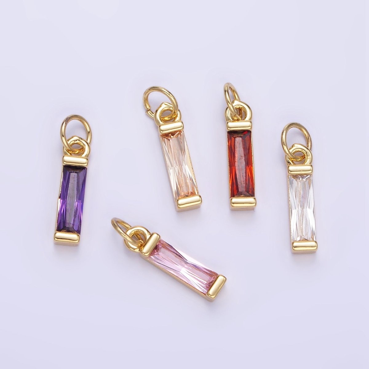 24K Gold plated Clear, Purple, Peach, Red, Pink Baguette CZ Add - On Charm | E358 - E360 - DLUXCA