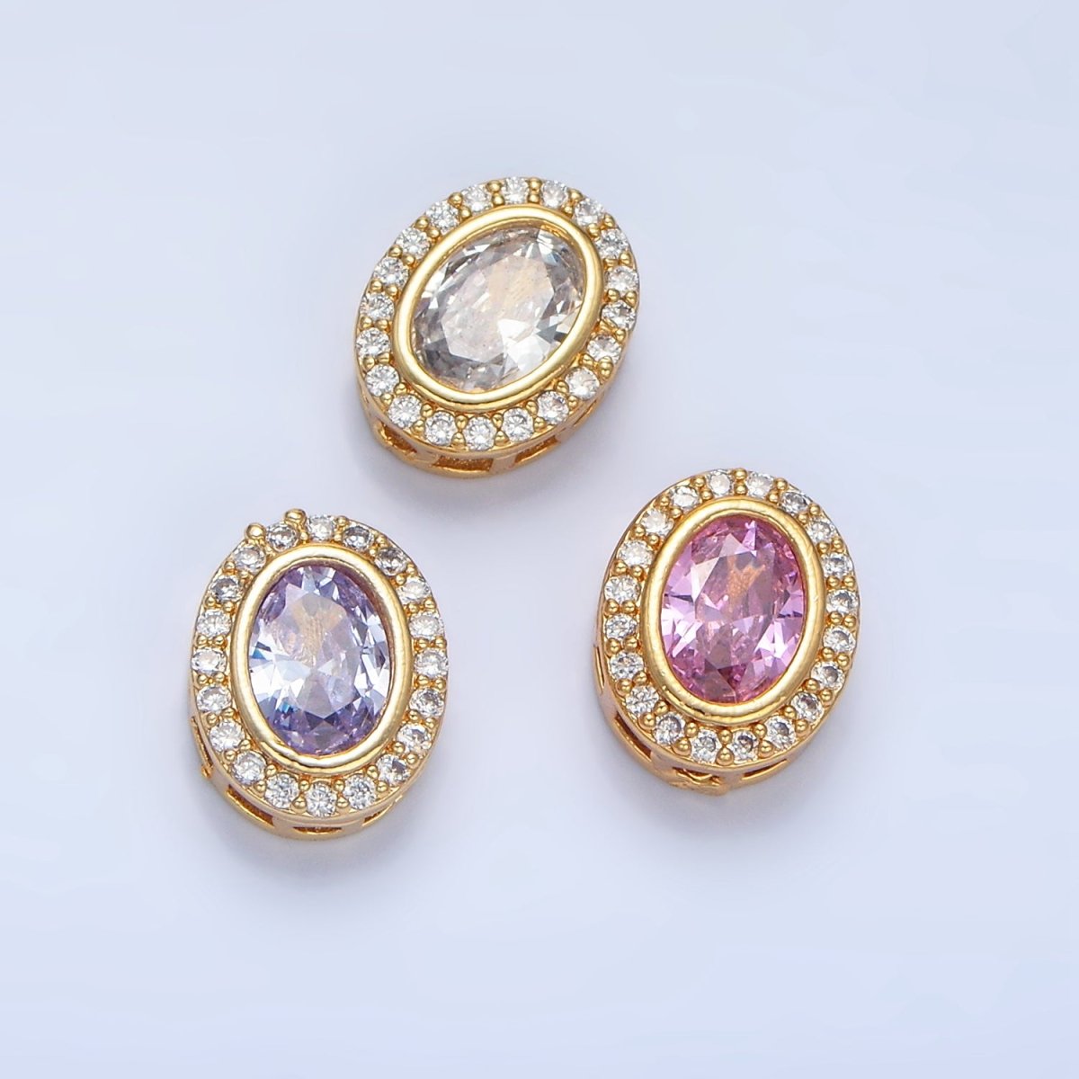 24K Gold plated Clear, Purple, Pink CZ Micro Paved Oval Bead | B169 - B170 - DLUXCA