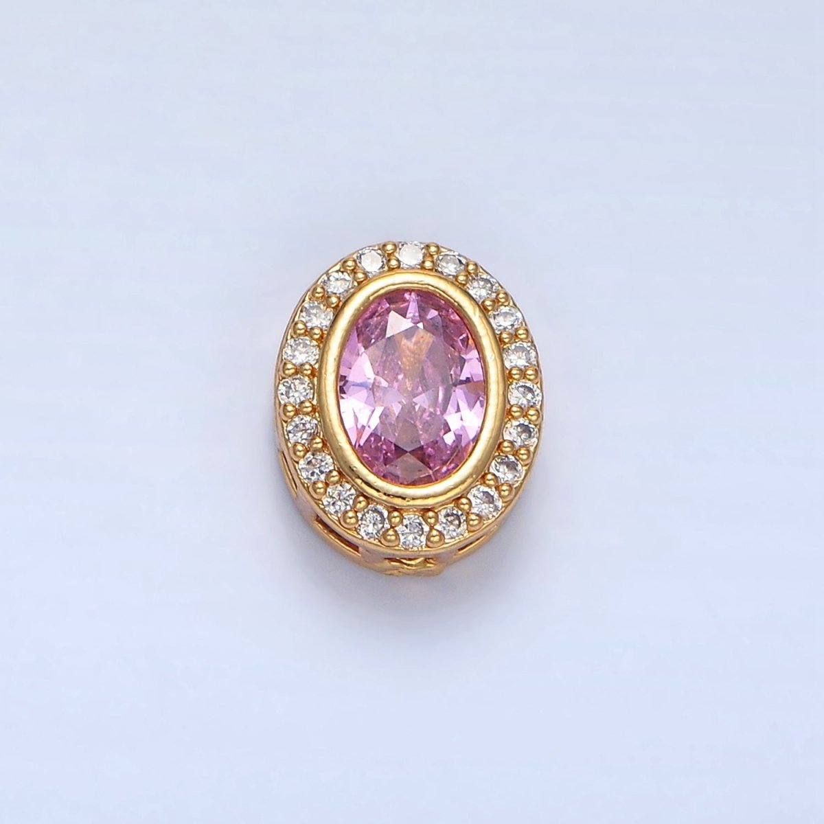 24K Gold plated Clear, Purple, Pink CZ Micro Paved Oval Bead | B169 - B170 - DLUXCA