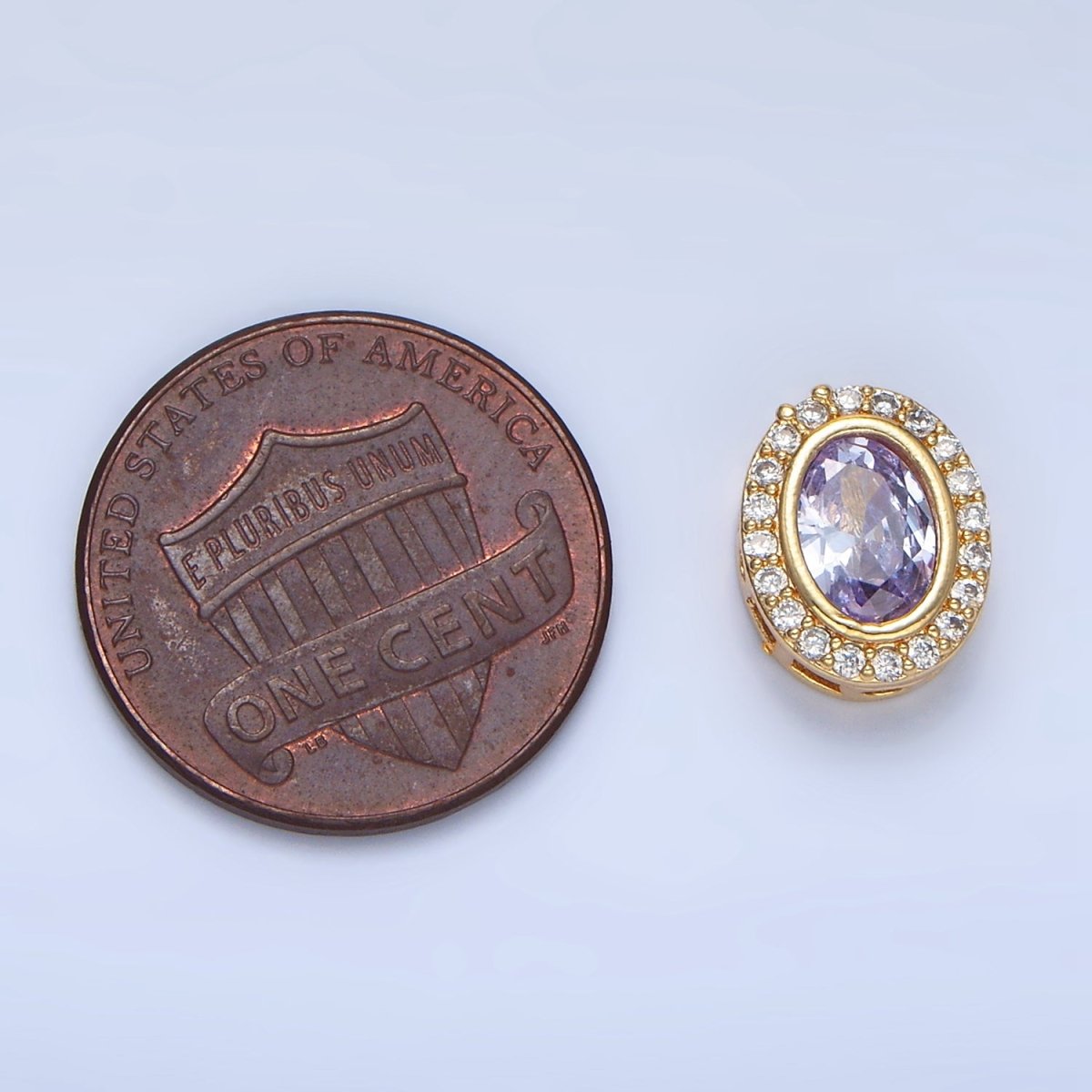 24K Gold plated Clear, Purple, Pink CZ Micro Paved Oval Bead | B169 - B170 - DLUXCA