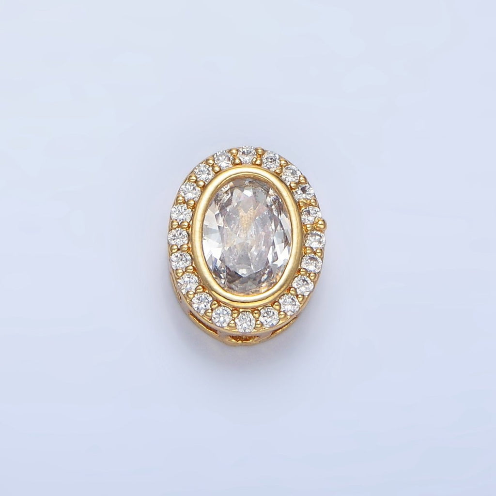 24K Gold plated Clear, Purple, Pink CZ Micro Paved Oval Bead | B169 - B170 - DLUXCA