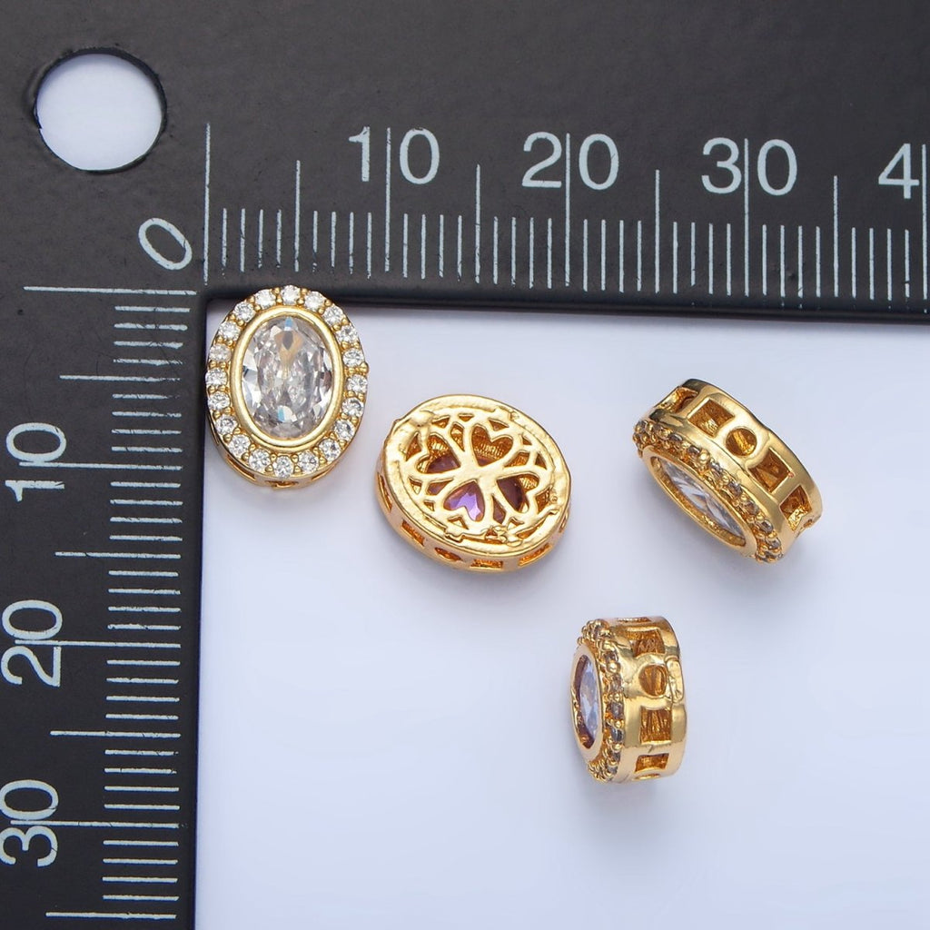 24K Gold plated Clear, Purple, Pink CZ Micro Paved Oval Bead | B169 - B170 - DLUXCA