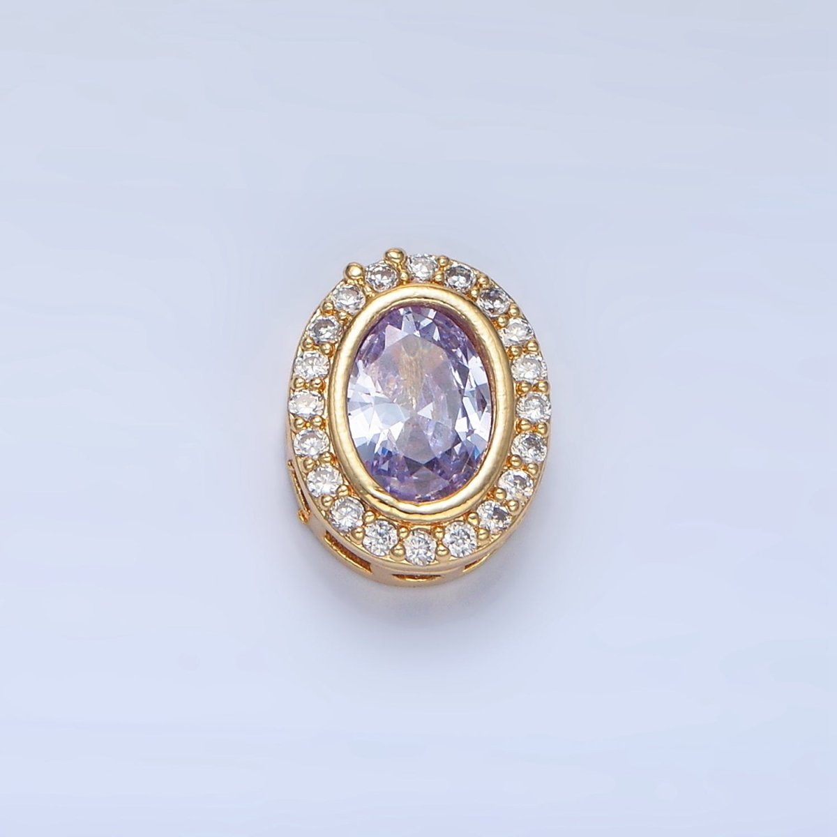24K Gold plated Clear, Purple, Pink CZ Micro Paved Oval Bead | B169 - B170 - DLUXCA