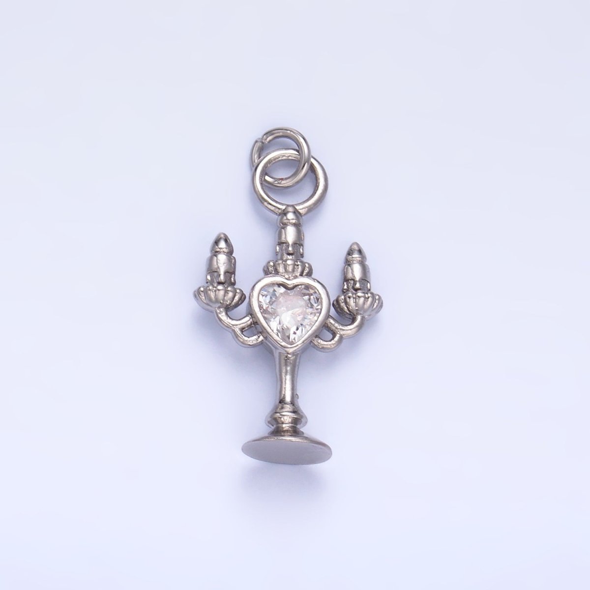 24K Gold plated Clear, Red CZ Heart Candle Candelabrum Charm in Gold & Silver | W339 - DLUXCA