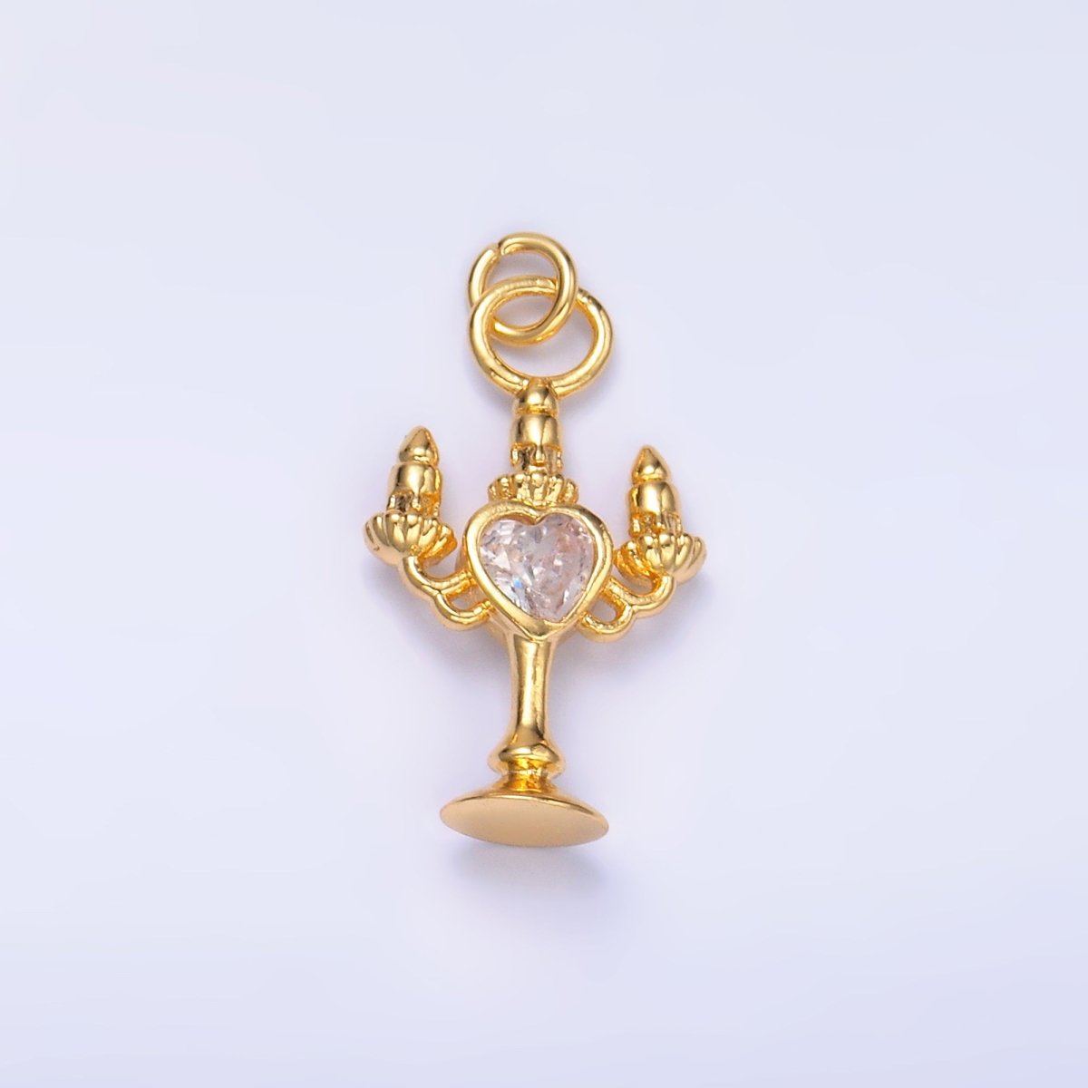 24K Gold plated Clear, Red CZ Heart Candle Candelabrum Charm in Gold & Silver | W339 - DLUXCA