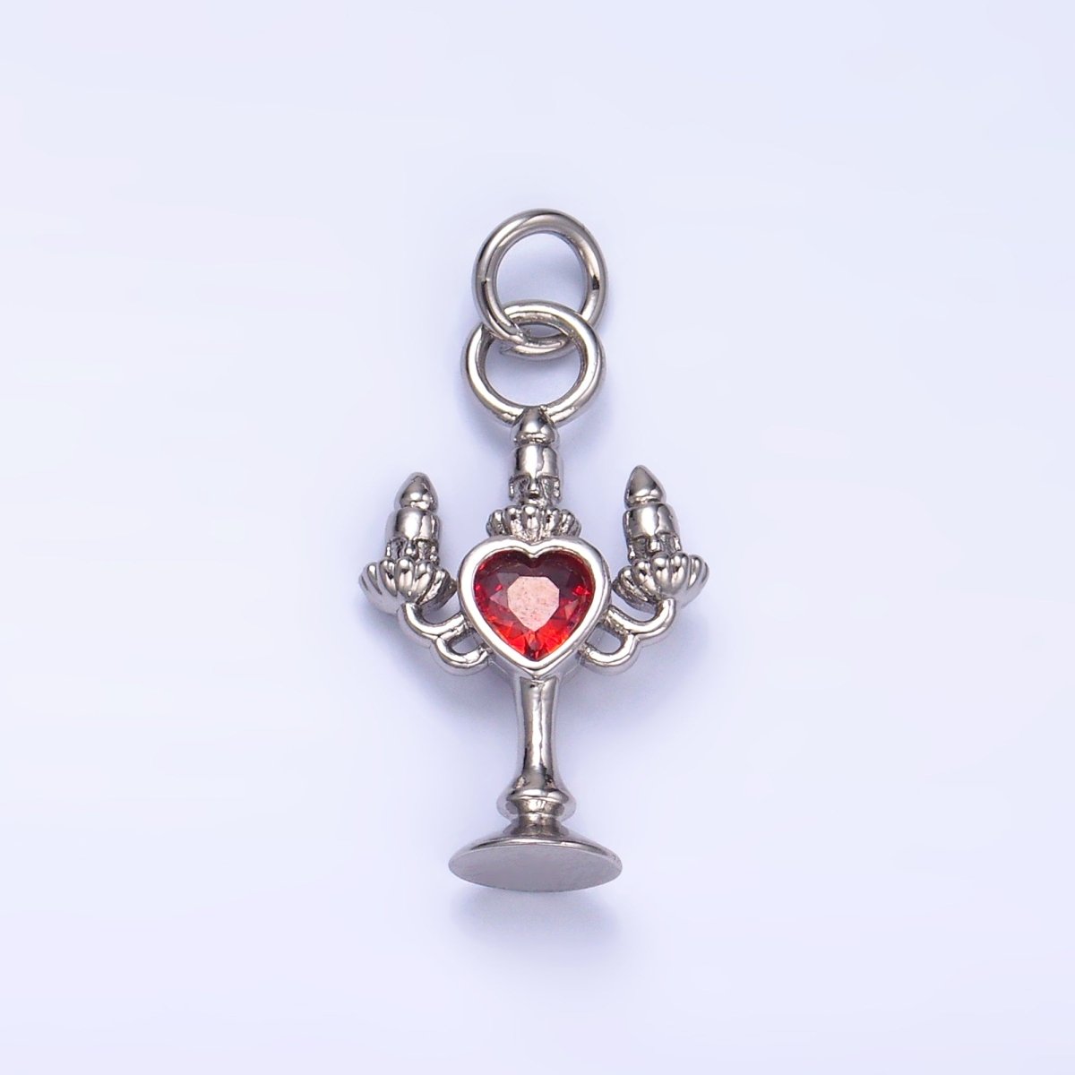 24K Gold plated Clear, Red CZ Heart Candle Candelabrum Charm in Gold & Silver | W339 - DLUXCA