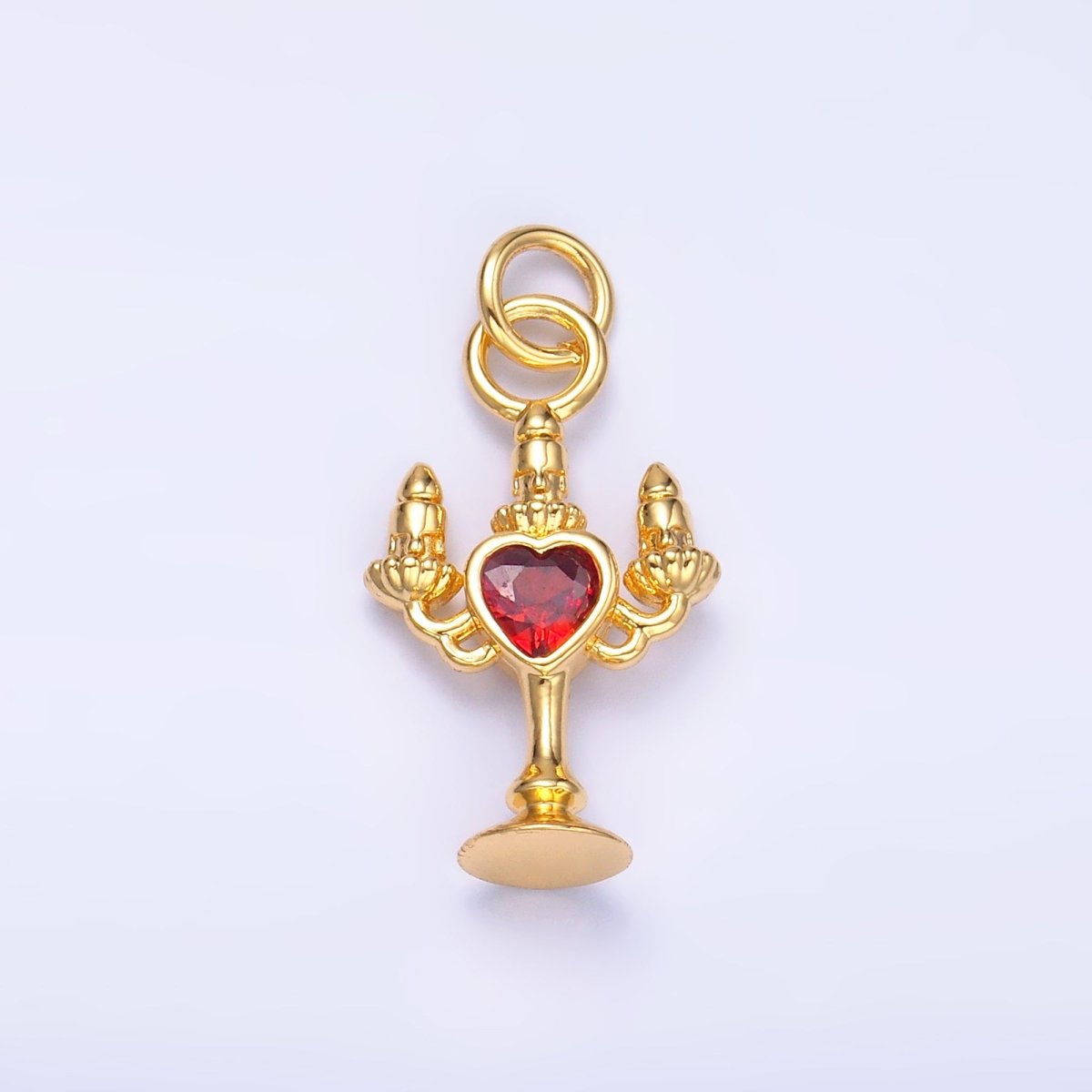 24K Gold plated Clear, Red CZ Heart Candle Candelabrum Charm in Gold & Silver | W339 - DLUXCA