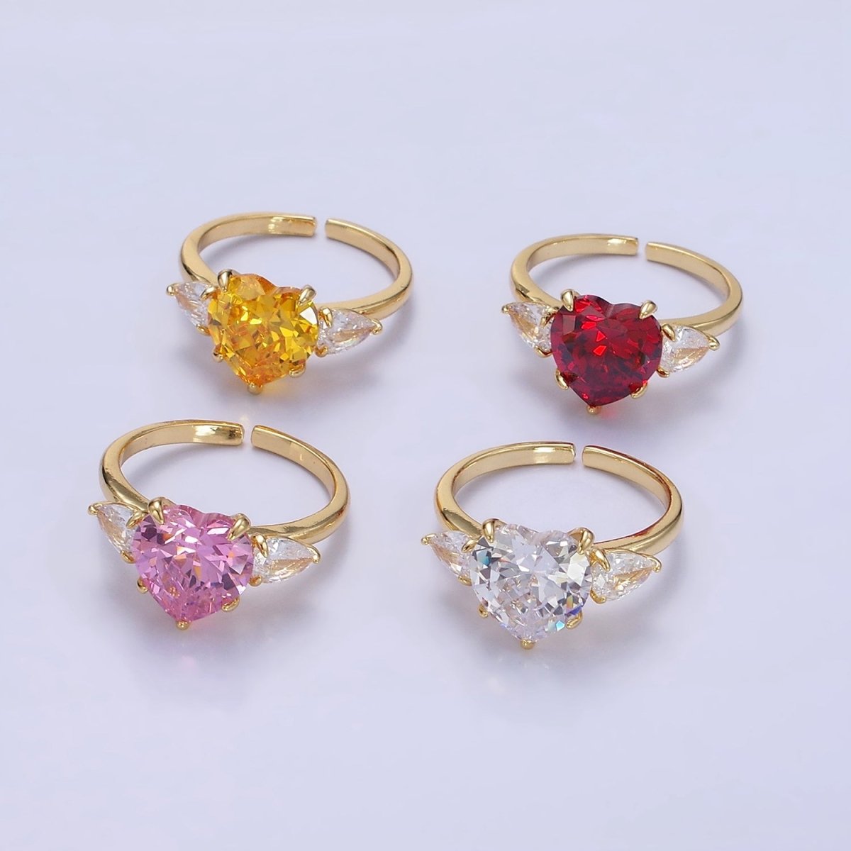 24K Gold plated Clear, Red, Pink Yellow CZ Heart Solitaire Ring | R211 - R212