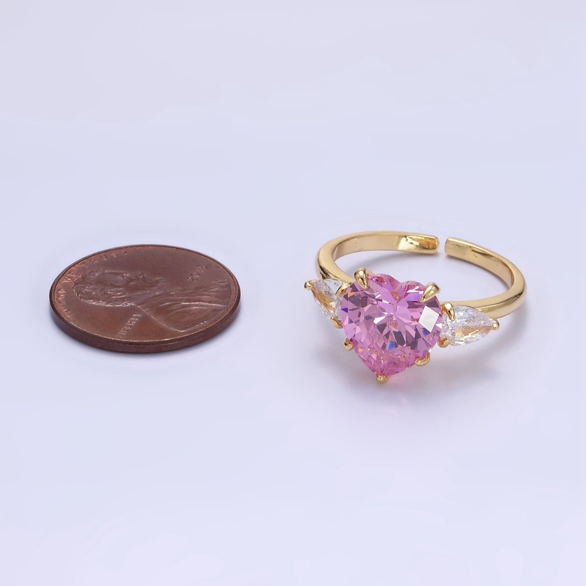 24K Gold plated Clear, Red, Pink Yellow CZ Heart Solitaire Ring | R211 - R212
