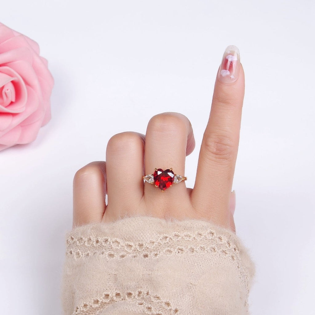 24K Gold plated Clear, Red, Pink Yellow CZ Heart Solitaire Ring | R211 - R212