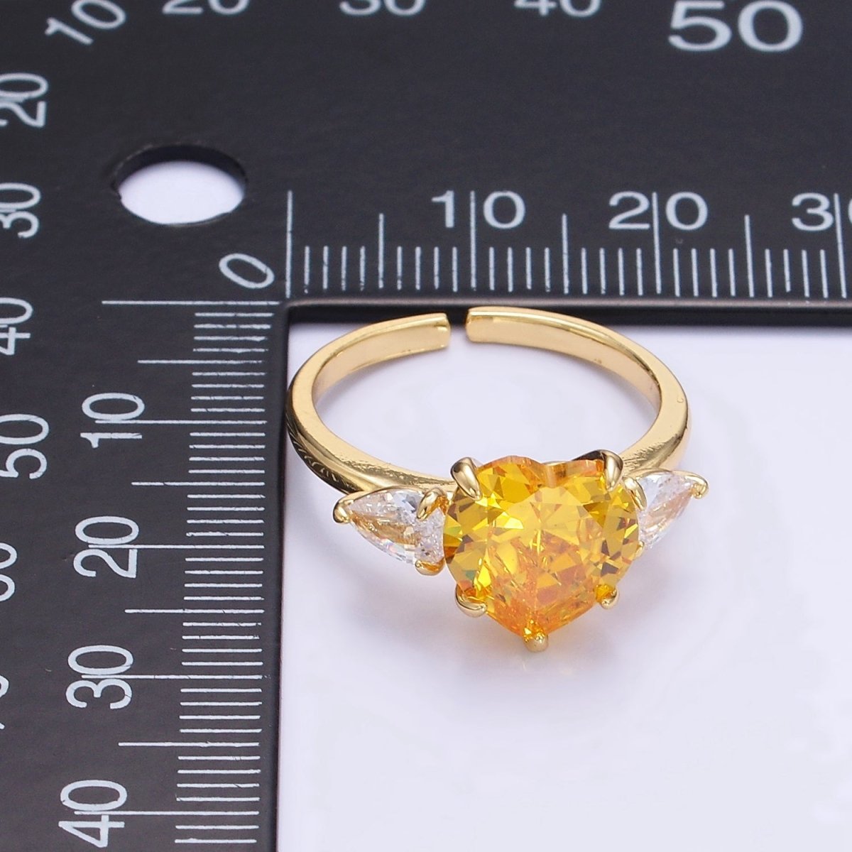 24K Gold plated Clear, Red, Pink Yellow CZ Heart Solitaire Ring | R211 - R212